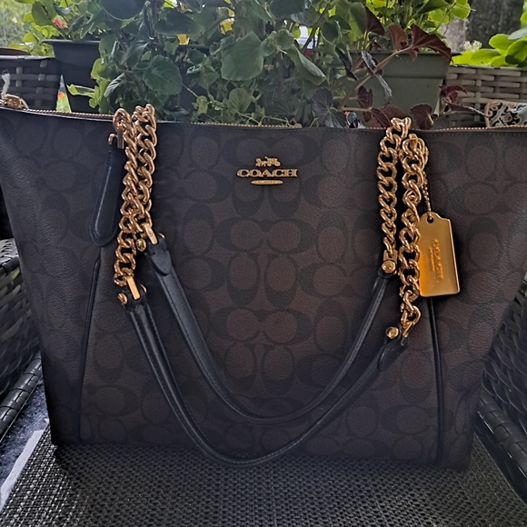 🎁 NEW COACH AVA SIGNATURE Shoulder Bag with Gold Chains/Hardware - Picture 2 of 14